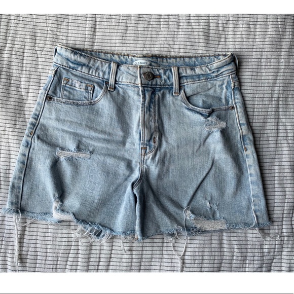 High Rise Distressed Light Denim Shorts - Picture 3 of 5